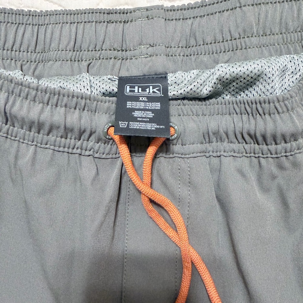 NWT Huk Olive Swim Trunks with Tangerine Drawstring
